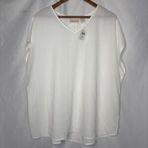 Chico's Thea Ultimate Tee Sz 3 (16) Chiffon‎ Cap Sleeve V-neck Antique White Top